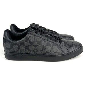 COACH Designer Signature Monogram Clip Low Top Sneakers Mens 13D Charcoal Black